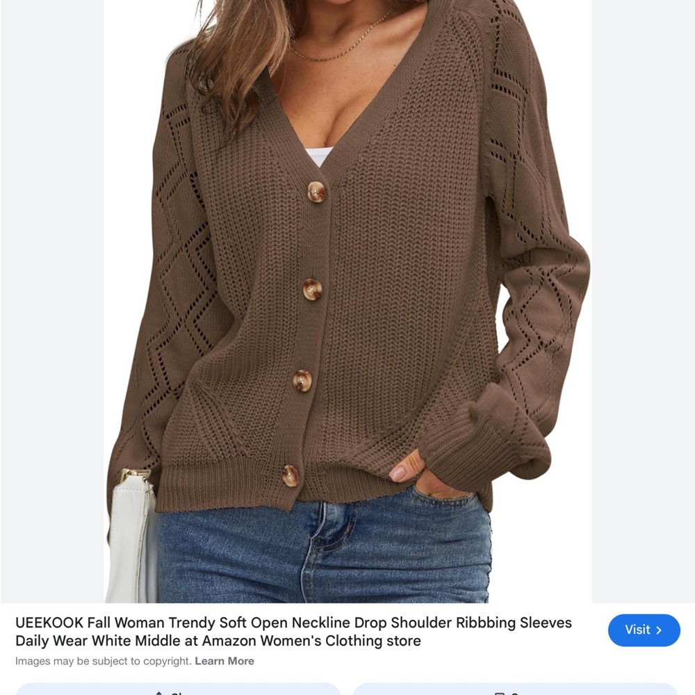 Source Unknown Brown Cardigan Sweater with Textured Knit